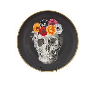 Harvest Green Studio Floral Skull Dinner Plate Made in England‎ Black Orange Red